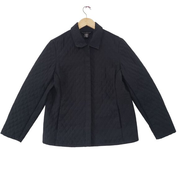 Vintage 90s Dialogue Black Quilted Jacket Size 12 Outdoor Winter Layering Warm - Picture 1 of 5